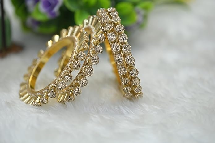 Gold-Plated American Diamond Bangles | Stylish Kada Set for Women & Girls